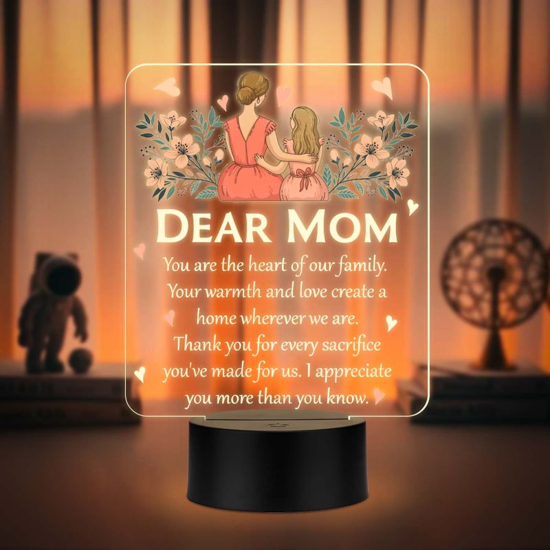 Dear Mom Acrylic LED Lamp with UV Print – Warm White Night Light Mother’s Day Gift